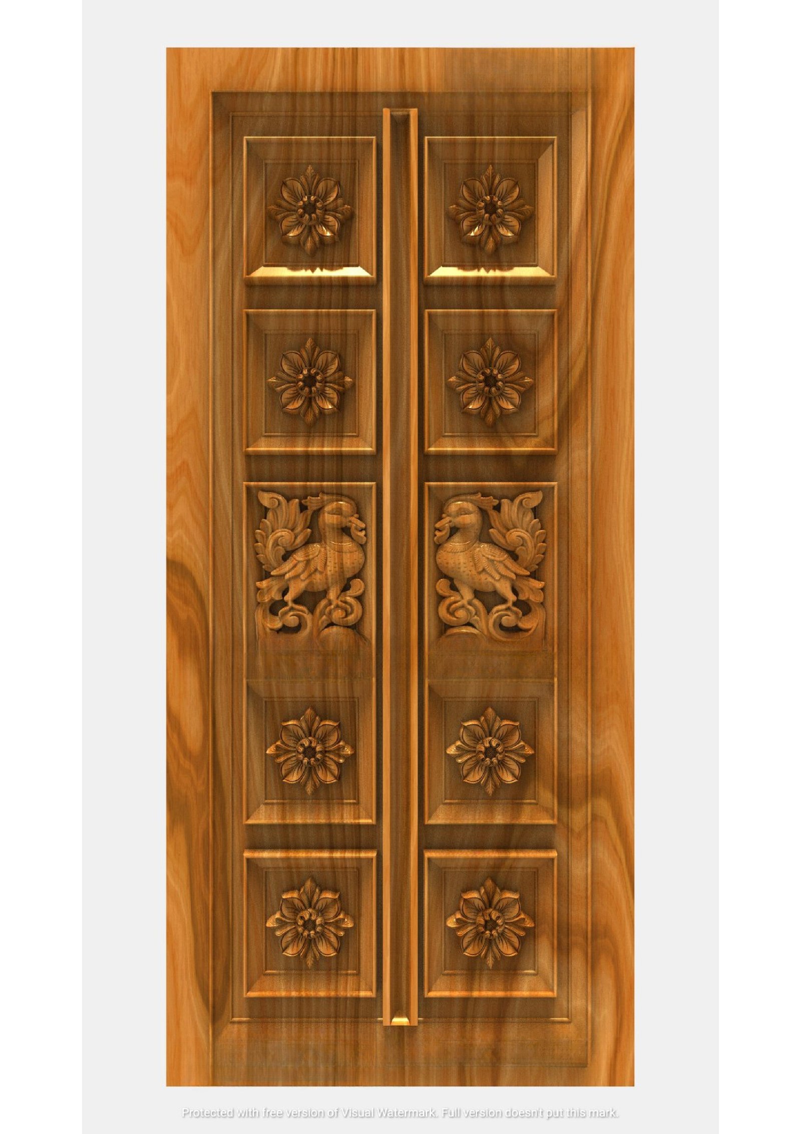GSK DELITE DOORS - DL-25 Traditional Peacock and Floral Motif Carved Door 3D Model